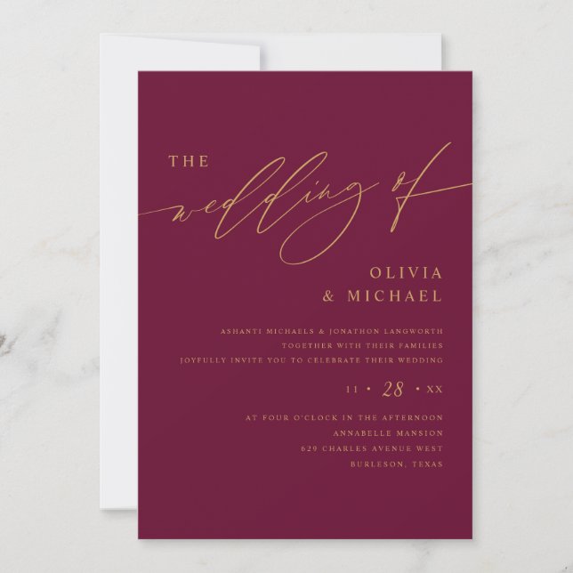 Invitation Mariage élégant aux baies et à l'or (Devant)