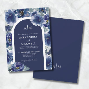 Invitation Mariage Élégant aux Fleurs Bleu Marine