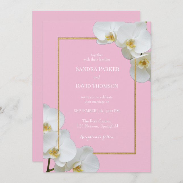 Invitation mariage élégant aux fleurs d'orchidées blanches (Devant / Derrière)