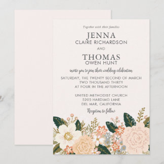 Invitation Mariage Élégant aux Fleurs Douces et Pastels