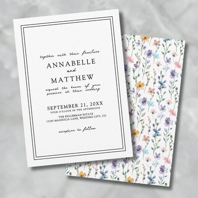 Invitation Mariage Élégant aux Fleurs Sauvages Botaniques Col (Colorful Botanical Elegant Wildflower Wedding Invitation)