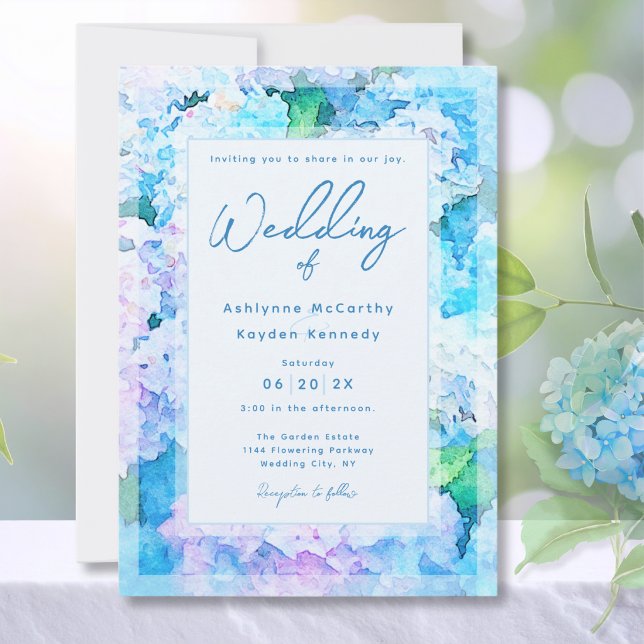 Invitation Mariage Élégant aux Hortensias Bleus à l'Aquarelle (Créateur téléchargé)