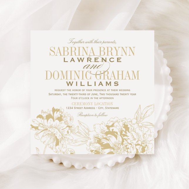 Invitation Mariage élégant aux pivoines dorées (Créateur téléchargé)