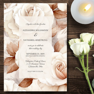 Invitation Mariage Élégant aux Roses d'Ivoire et de Rouille