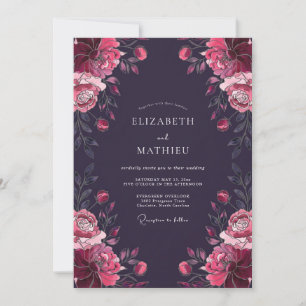Invitation Mariage Élégant aux Tons de Prune et Magenta
