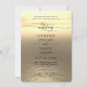 Invitation Mariage Élégant aux Vagues de l'Océan