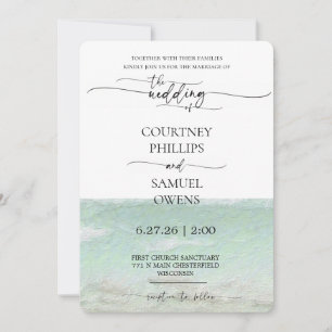 Invitation Mariage Élégant aux Vagues Océaniques