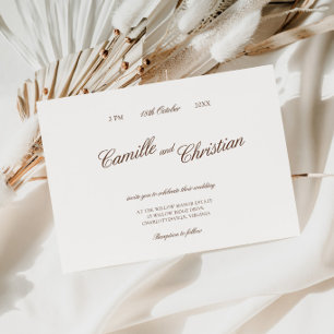Invitation Mariage élégant avec calligraphie ivoire et marron