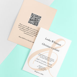 Invitation Mariage élégant avec code QR Ampersand pêche douce