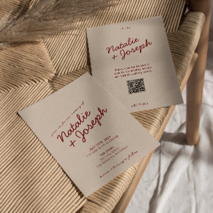 Invitation Mariage élégant avec code QR bleu rouge profond et