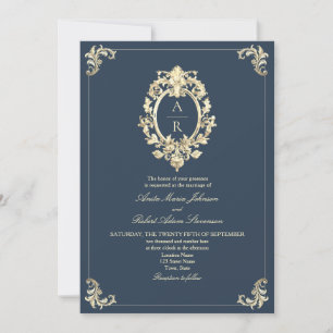 Invitation Mariage élégant avec code QR Navy
