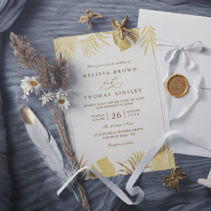 Invitation Mariage élégant avec code QR Paradis Doré Tropical