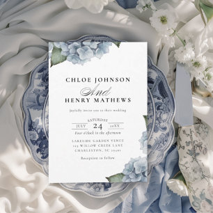 Invitation Mariage Élégant avec des Hortensias Bleus