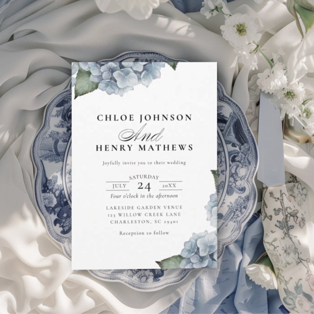 Invitation Mariage Élégant avec des Hortensias Bleus (Créateur téléchargé)