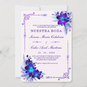 Invitation Mariage élégant avec des orchidées bleues et viole