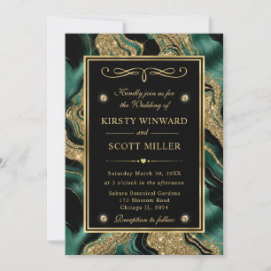Invitation Mariage élégant avec feuille verte et agate paille
