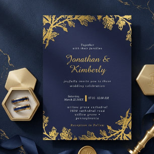 Invitation Mariage élégant avec fioriture d'angle or ornée Na