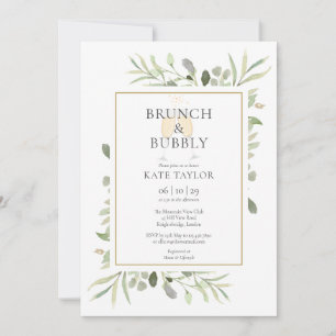 Invitation Mariage élégant avec plantes vertes pour brunch à 