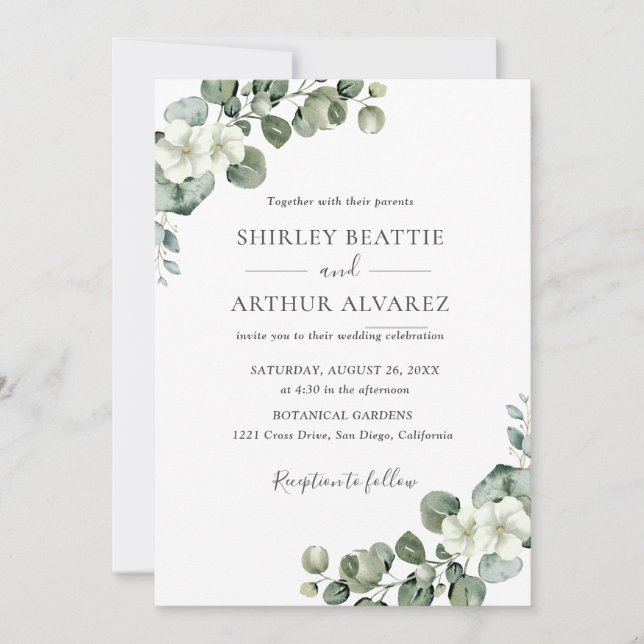 Invitation Mariage Élégant avec Verdure d'Eucalyptus  (Devant)