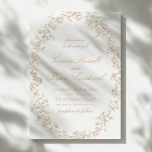 Invitation Mariage Élégant Beige Roses Florales Art en Ligne 