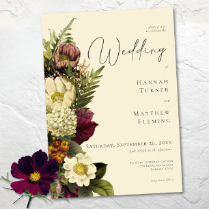 Invitation Mariage Élégant Bijou Vintage Floral Ivoire