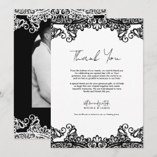 Invitation Mariage Élégant Black & White Lace Remerciements