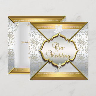 Invitation Mariage Élégant Blanc Argent Or