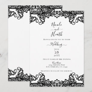 Invitation Mariage Élégant Blanc et Noir en Dentelle