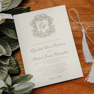 Invitation Mariage Élégant Blason Monogramme Ivoire