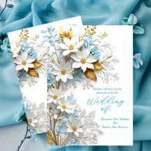 Mariage élégant bleu blanc dentelle or Fleurs