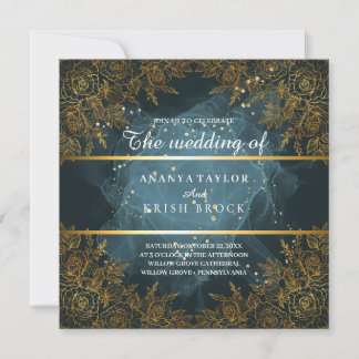 Invitation Mariage Élégant Bleu et Noir