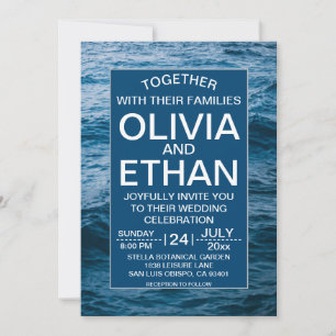 Invitation Mariage élégant bleu marine plage océan côtière