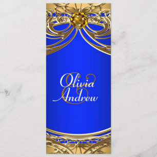 Invitation Mariage élégant bleu royal et or