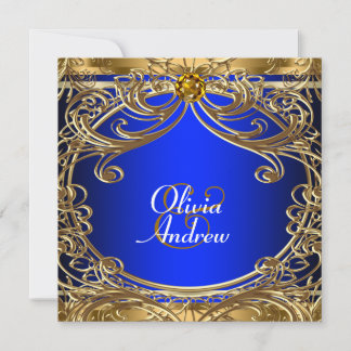 Invitation Mariage élégant bleu royal et or