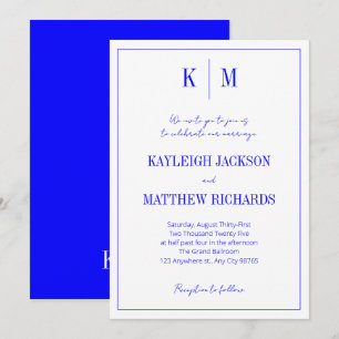 Invitation Mariage élégant bleu royal monogramme 
