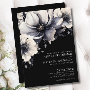 Invitation Mariage Élégant Bohème Fleurs Noires