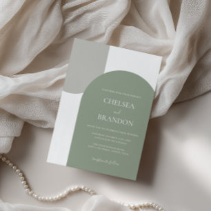 Invitation Mariage Élégant Bohème Minimaliste Arche Vert Saug