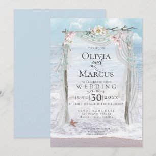 Invitation Mariage Elégant bord de mer Driftwood Tulle Arbo