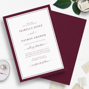 Invitation Mariage Élégant Bordure Minimaliste Script Bourgog