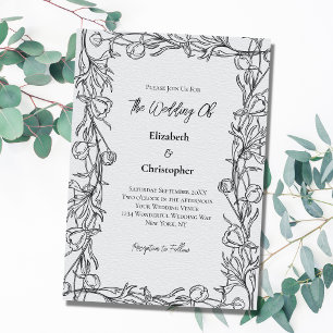 Invitation Mariage Élégant Botanique Floral Dessiné à la Main