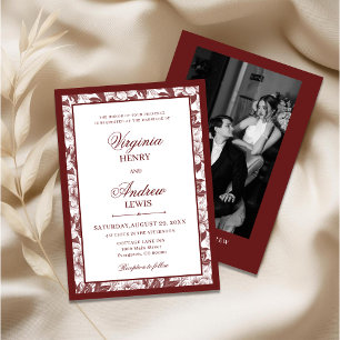 Invitation Mariage Élégant Bourgogne Photo Luxe Vieille Fortu