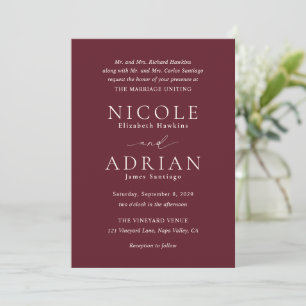 Invitation Mariage Élégant Bourguignon Classique