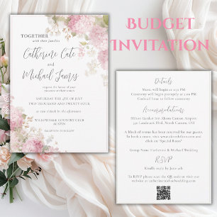 Invitation Mariage Élégant Budget Fleurs Hydrangeas Roses