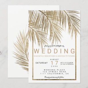 Invitation Mariage élégant cadre moderne faux or palmier