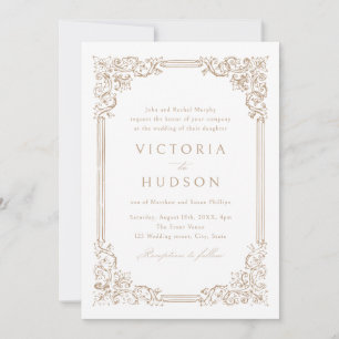 Invitation Mariage élégant cadre Vintage neutre