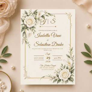 Invitation Mariage Élégant Callas et Lys en Ivoire