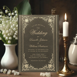 Invitation Mariage élégant calligraphie noir or vintage