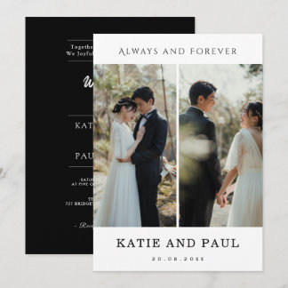 Invitation Mariage Élégant Chic Noir Moderne Collage 2 Photos