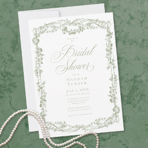 Invitation Mariage Élégant Classique avec Cadre Floral Sauge