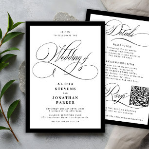 Invitation Mariage élégant classique avec QR code en calligra
